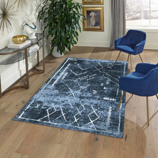 Aegean Elegance Washables Collection Area Rug - Santorini Rectangle Navy Blue  lifestyle 27