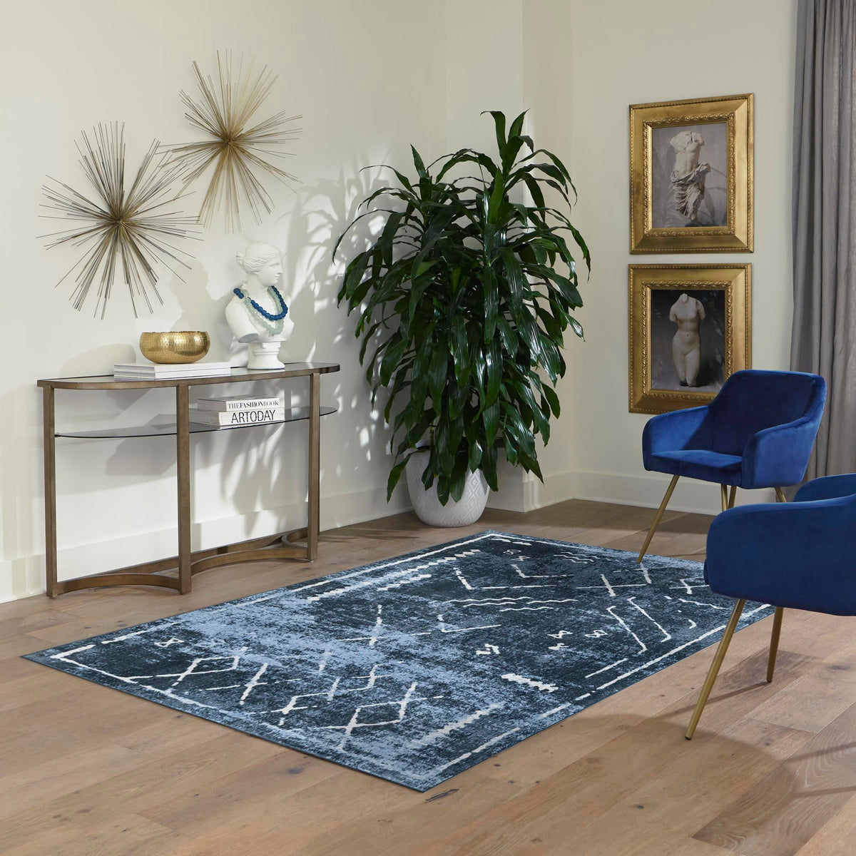 Aegean Elegance Washables Collection Area Rug - Santorini Rectangle Navy Blue  lifestyle 29