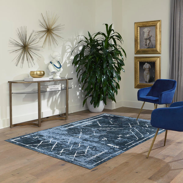 Aegean Elegance Washables Collection Area Rug - Santorini Rectangle Navy Blue  lifestyle 29