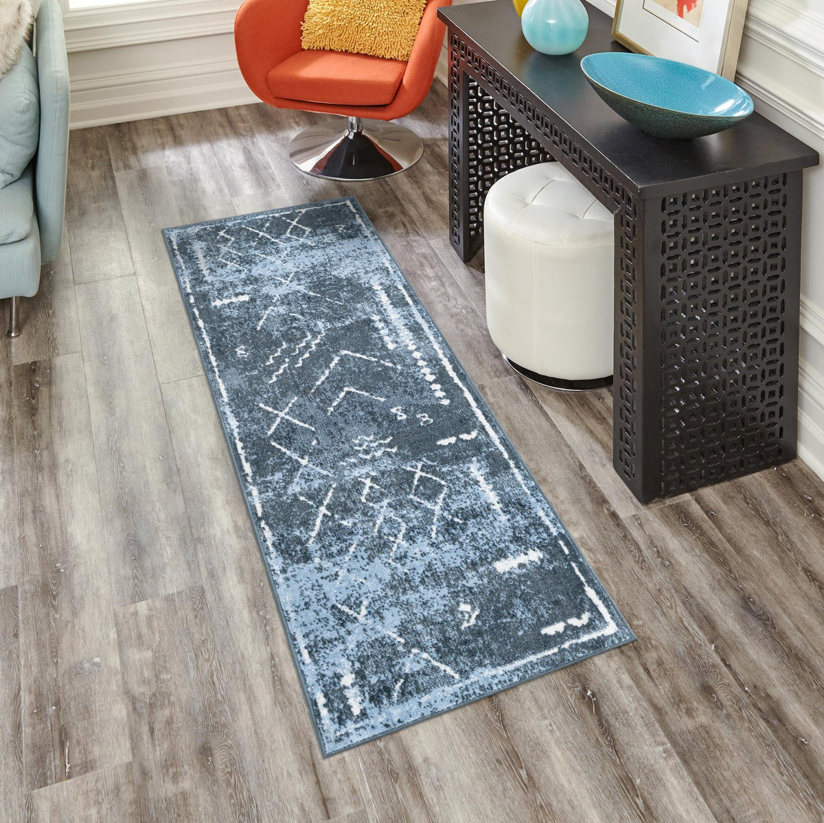 Aegean Elegance Washables Collection Area Rug - Santorini Runner Navy Blue  lifestyle 99