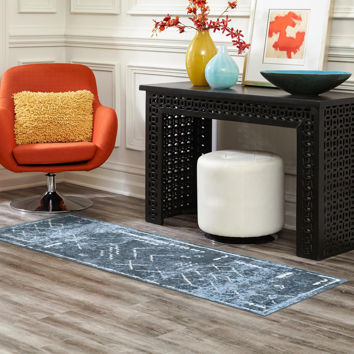 Aegean Elegance Washables Collection Area Rug - Santorini Runner Navy Blue  lifestyle 104
