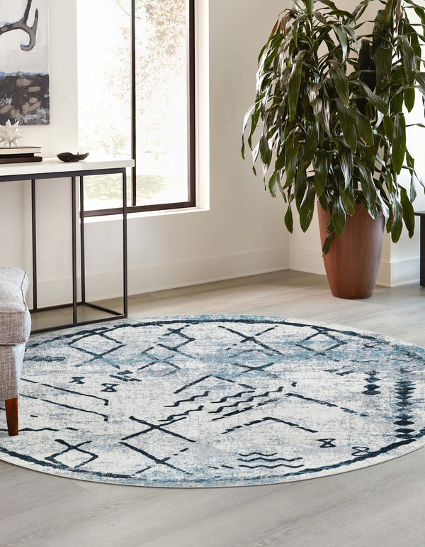 Aegean Elegance Washables Collection Area Rug - Santorini Round Ivory Gray  lifestyle 45