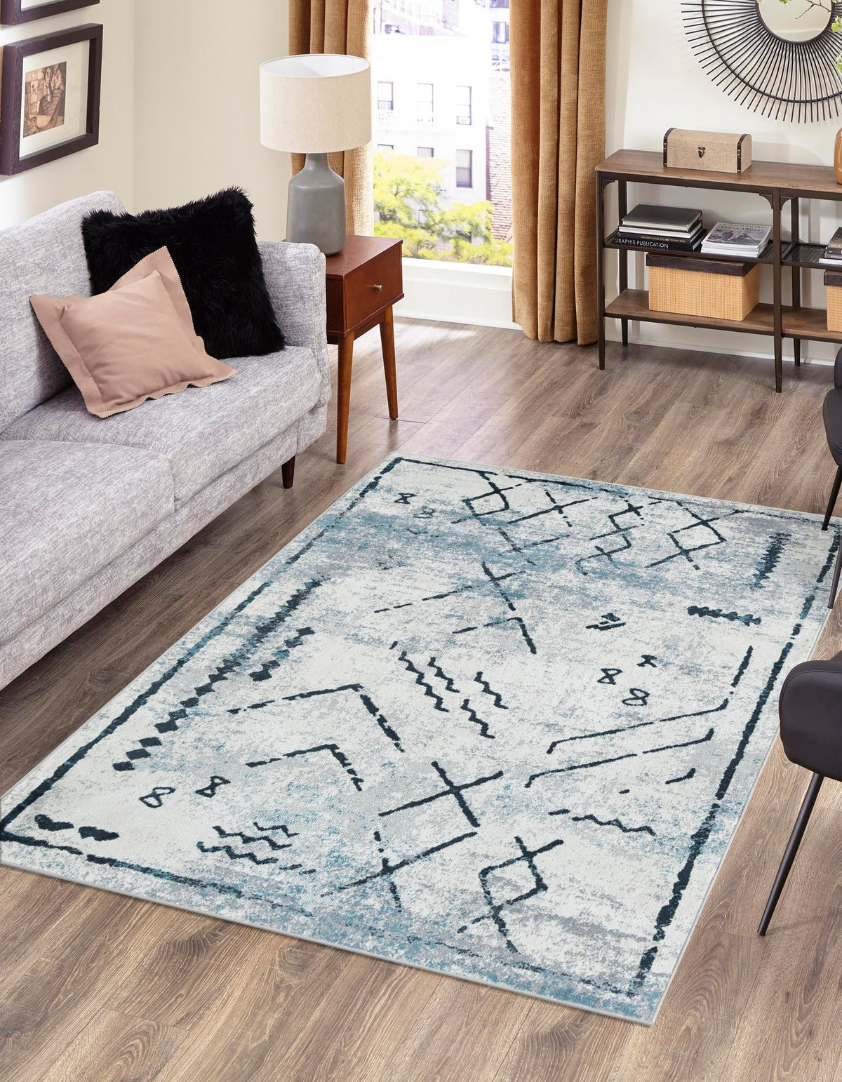 Aegean Elegance Washables Collection Area Rug - Santorini Rectangle Ivory Gray  lifestyle 4