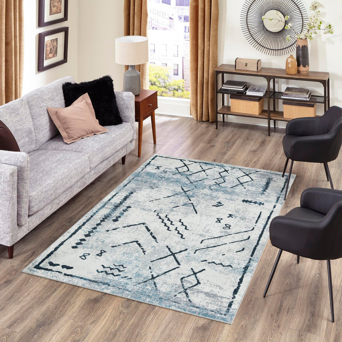 Aegean Elegance Washables Collection Area Rug - Santorini Rectangle Ivory Gray  lifestyle 28