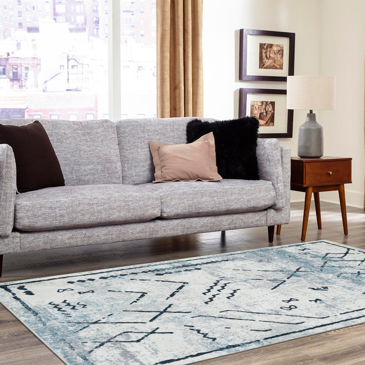 Aegean Elegance Washables Collection Area Rug - Santorini Rectangle Ivory Gray  lifestyle 30