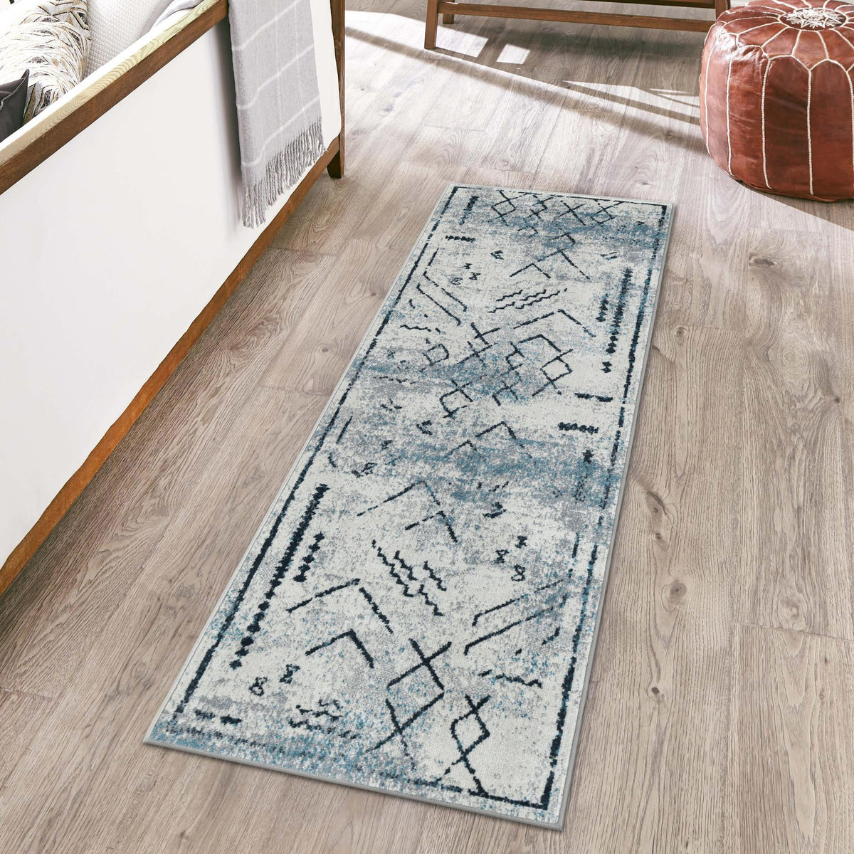 Aegean Elegance Washables Collection Area Rug - Santorini Runner Ivory Gray  lifestyle 100
