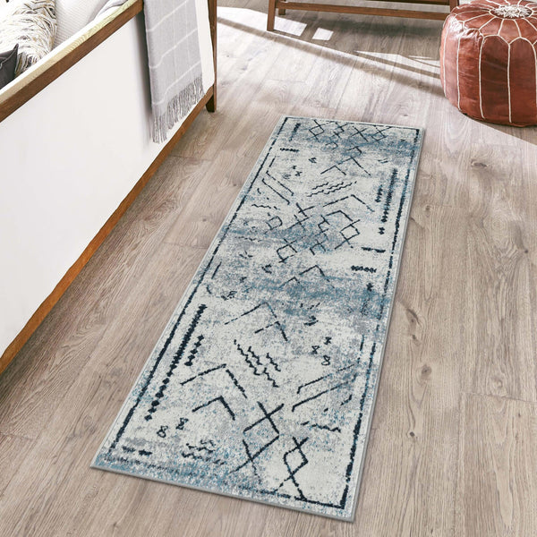 Aegean Elegance Washables Collection Area Rug - Santorini Runner Ivory Gray  lifestyle 100
