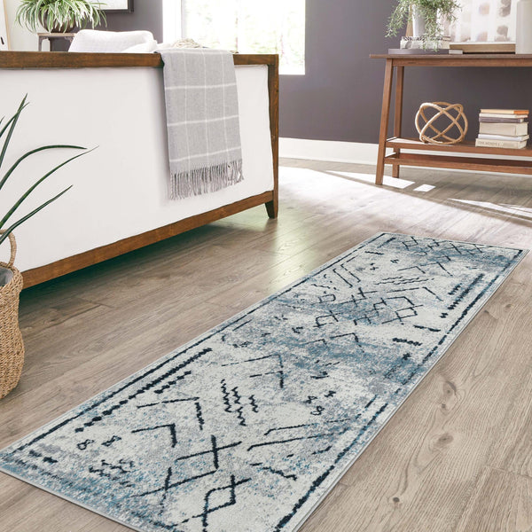 Aegean Elegance Washables Collection Area Rug - Santorini Runner Ivory Gray  lifestyle 105