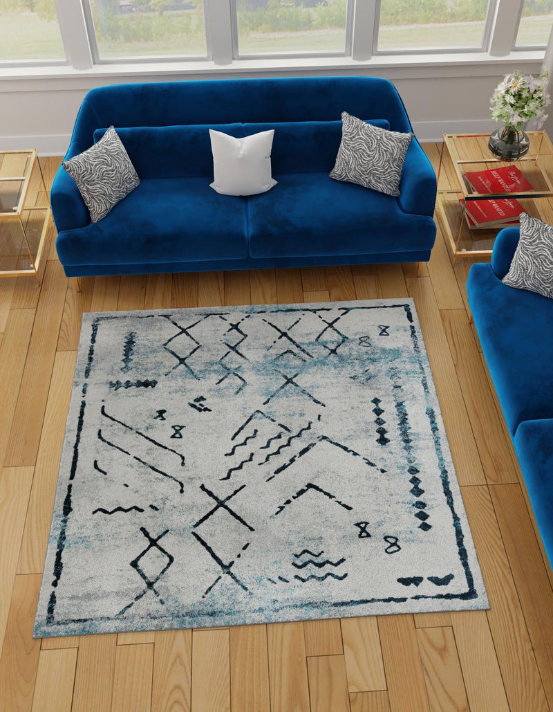 Aegean Elegance Washables Collection Area Rug - Santorini Square Ivory Gray  lifestyle 39