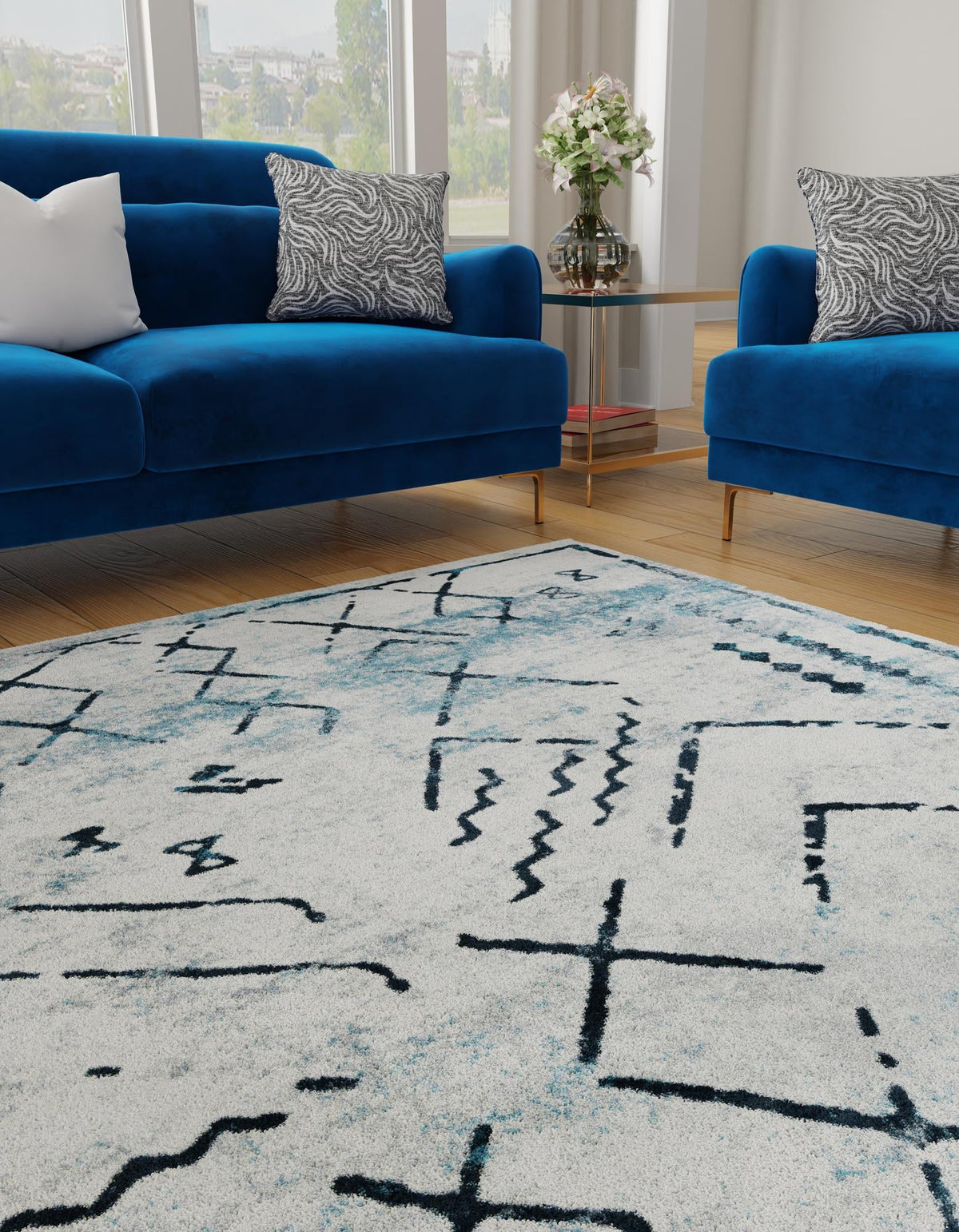 Aegean Elegance Washables Collection Area Rug - Santorini Square Ivory Gray  lifestyle 46