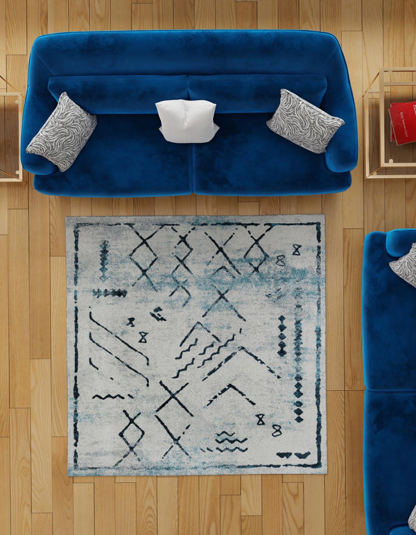Aegean Elegance Washables Collection Area Rug - Santorini Square Ivory Gray  lifestyle 97