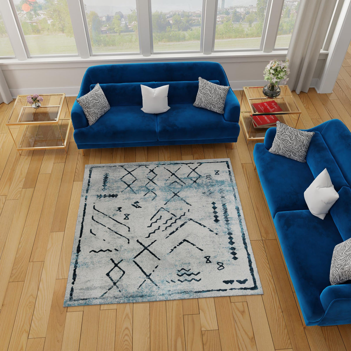 Aegean Elegance Washables Collection Area Rug - Santorini Square Ivory Gray  lifestyle 101