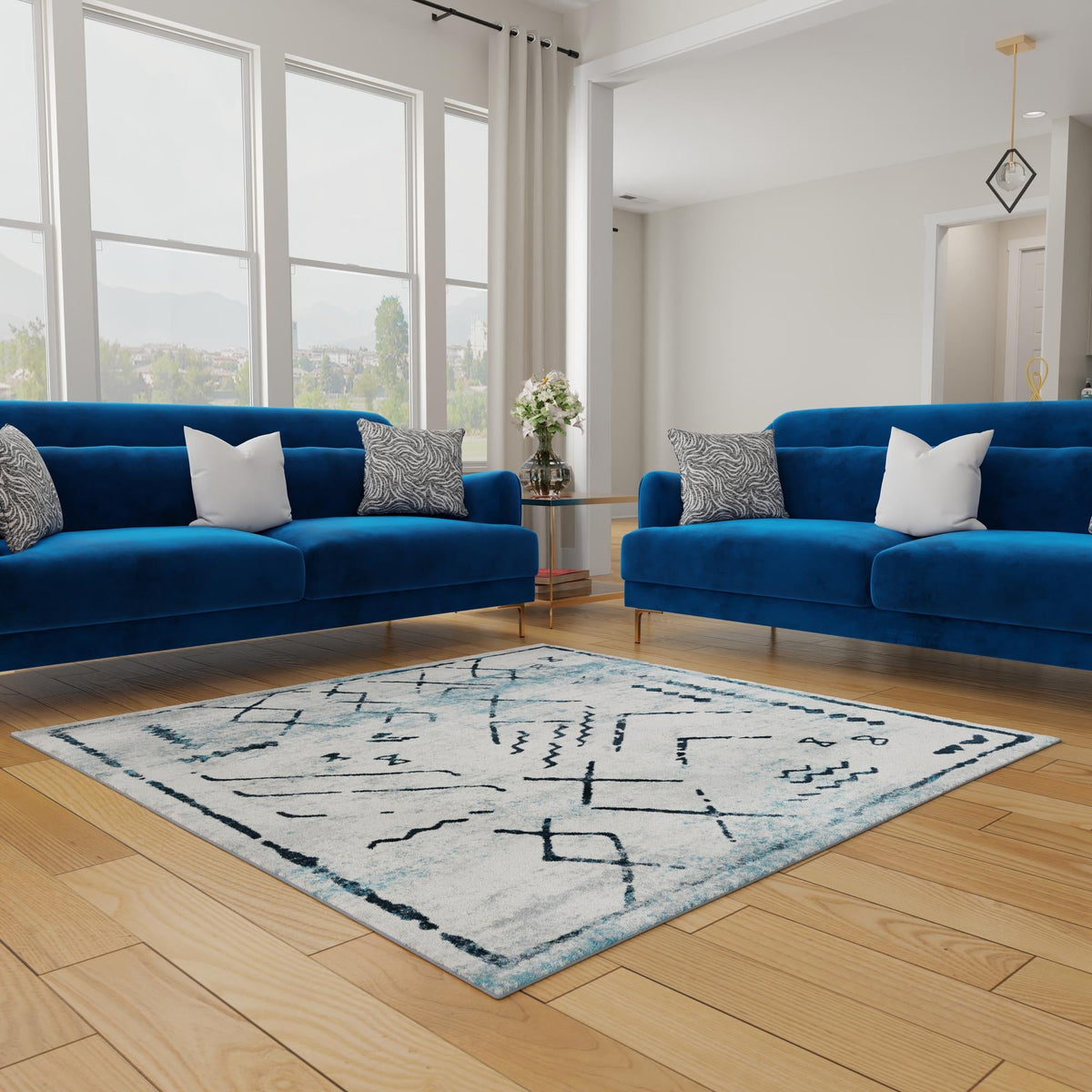 Aegean Elegance Washables Collection Area Rug - Santorini Square Ivory Gray  lifestyle 106