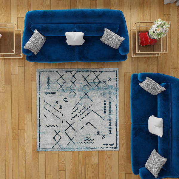Aegean Elegance Washables Collection Area Rug - Santorini Square Ivory Gray  lifestyle 109