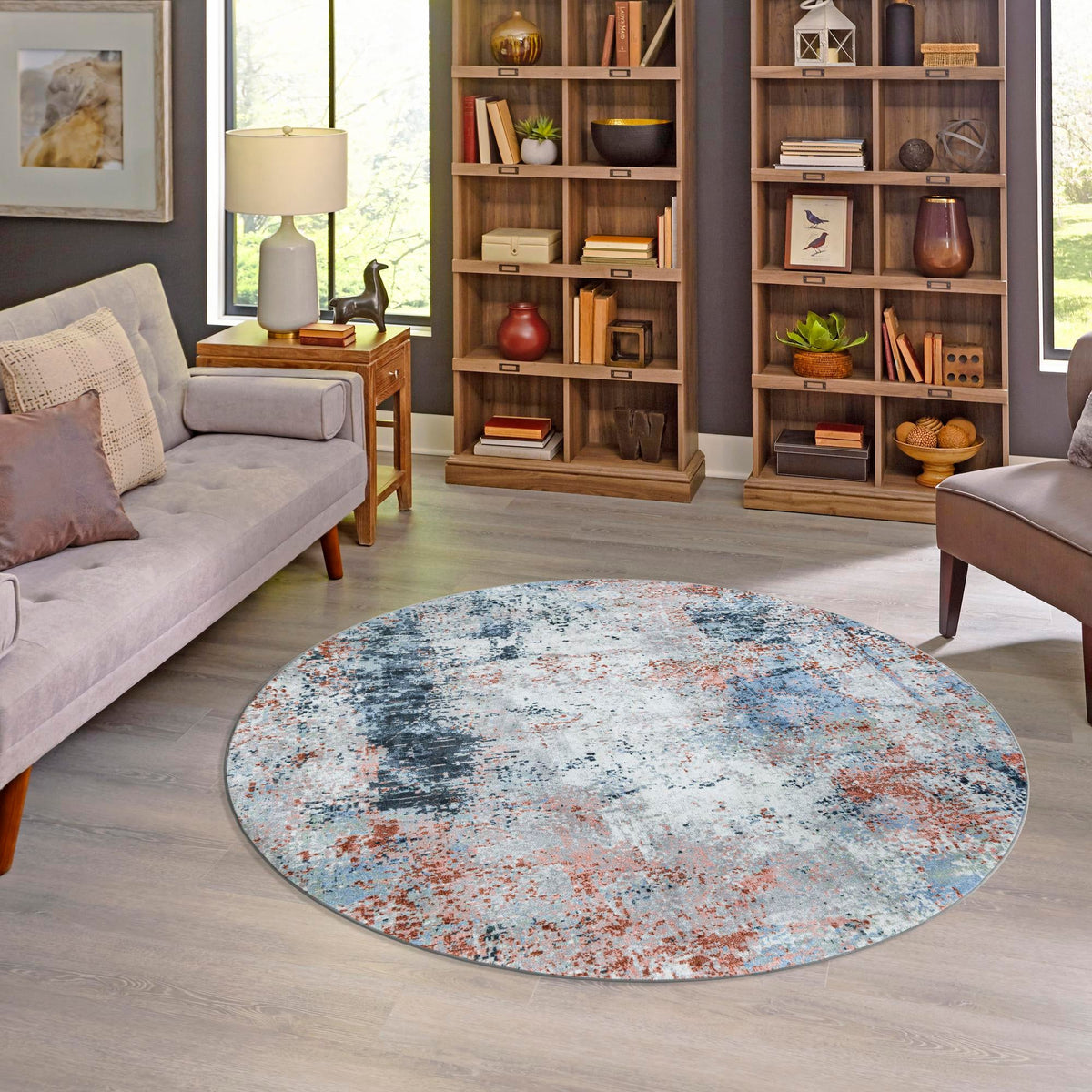 Aegean Elegance Washables Collection Area Rug -  Ithaca Round Multi  lifestyle 58