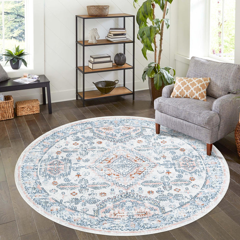 Aegean Elegance Washables Collection Area Rug -  Patmos Round Ivory  lifestyle 58