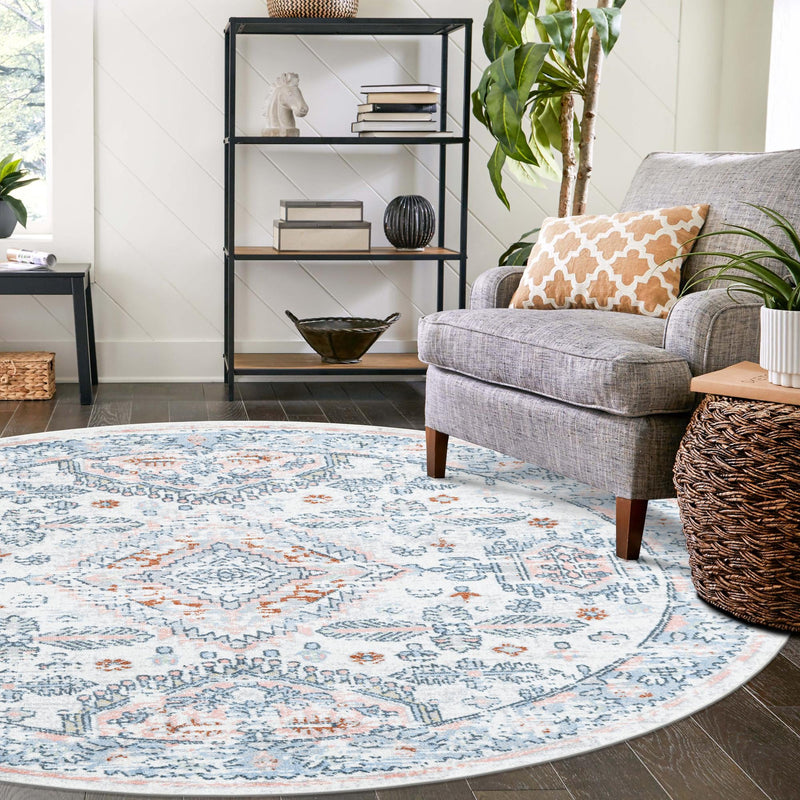 Aegean Elegance Washables Collection Area Rug -  Patmos Round Ivory  lifestyle 61