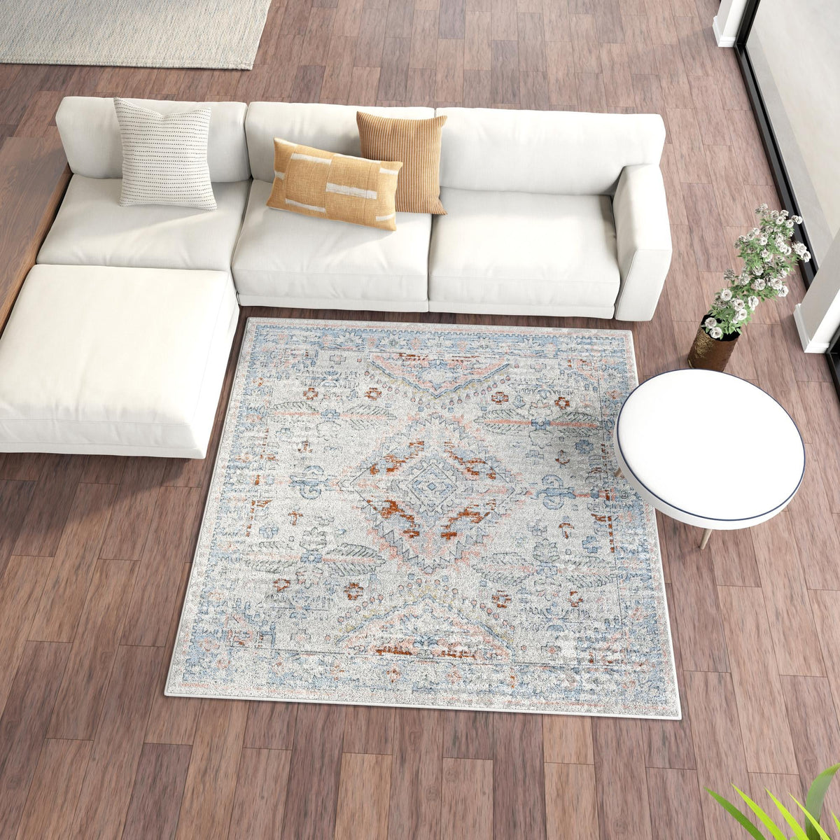 Aegean Elegance Washables Collection Area Rug -  Patmos Square Ivory  lifestyle 59
