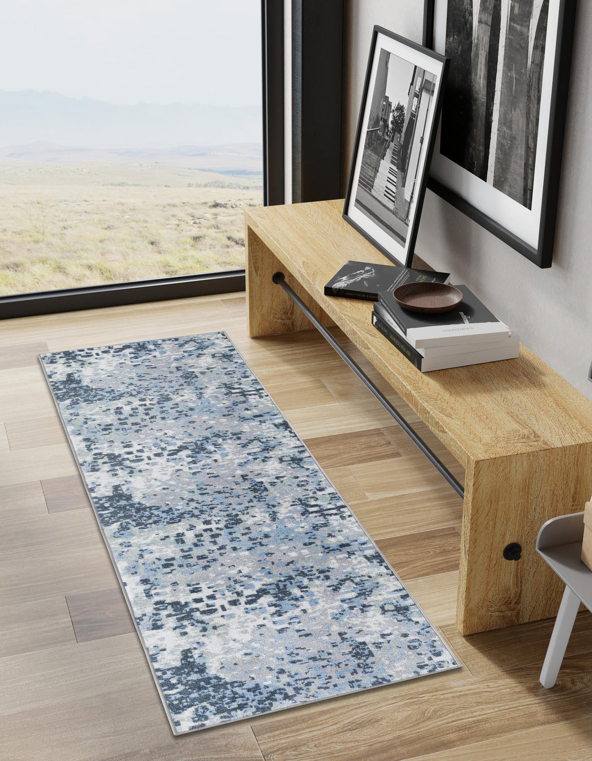 Aegean Elegance Washables Collection Area Rug -  Andros Runner Gray Navy Green  lifestyle 31