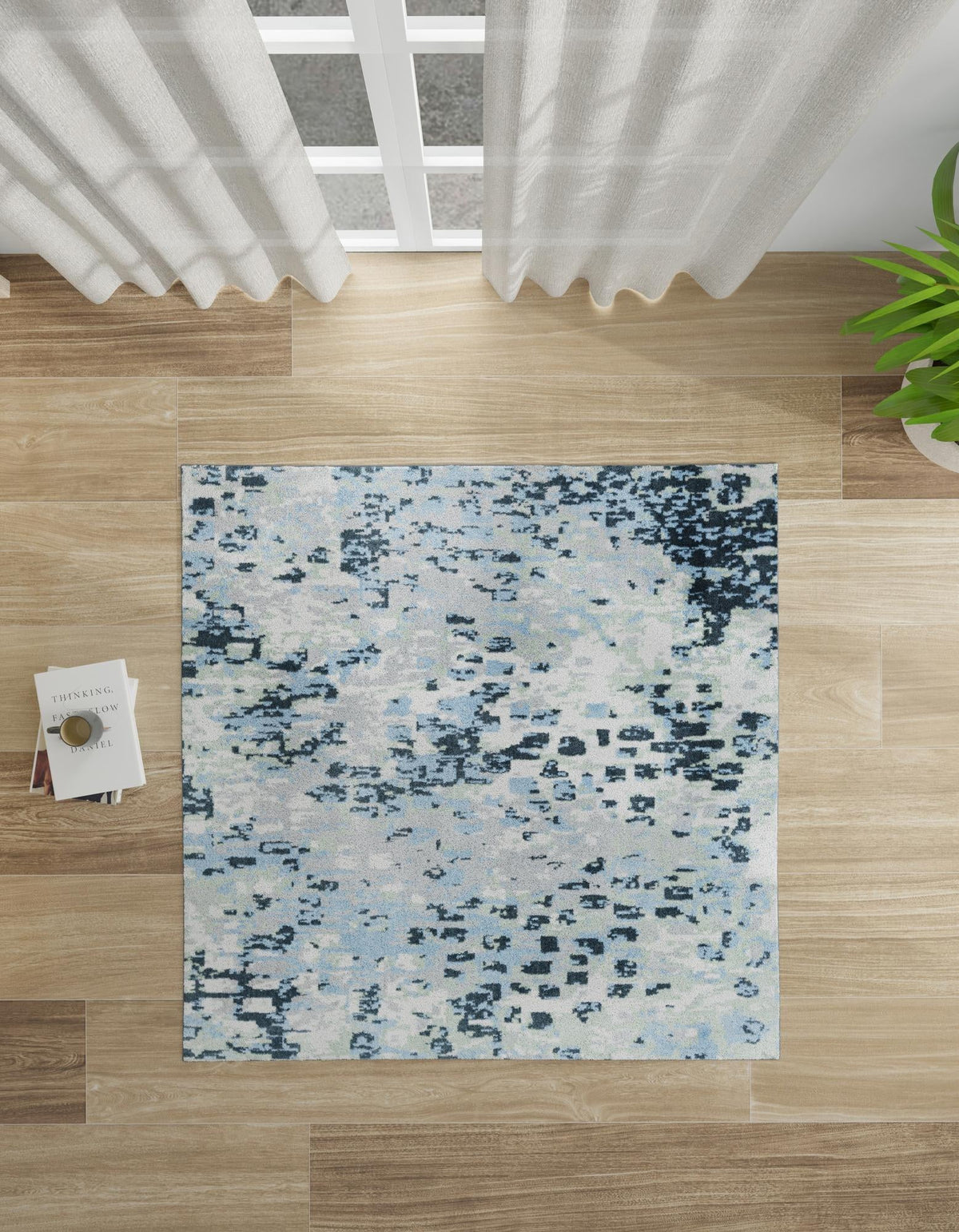 Aegean Elegance Washables Collection Area Rug -  Andros Square Gray Navy Green  lifestyle 64