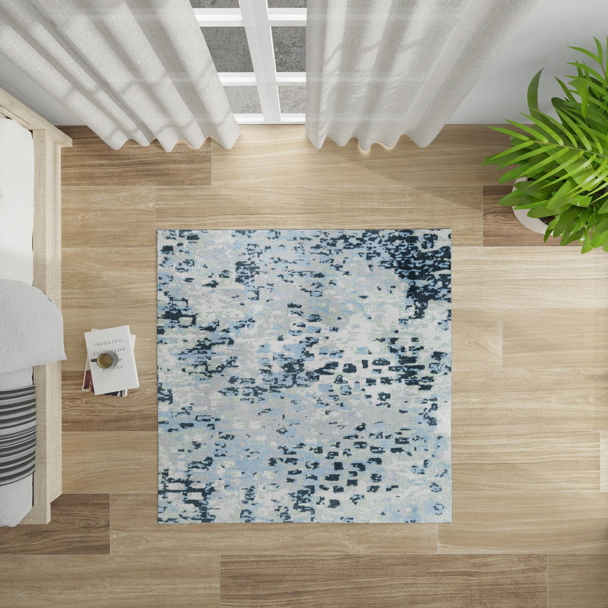 Aegean Elegance Washables Collection Area Rug -  Andros Square Gray Navy Green  lifestyle 72