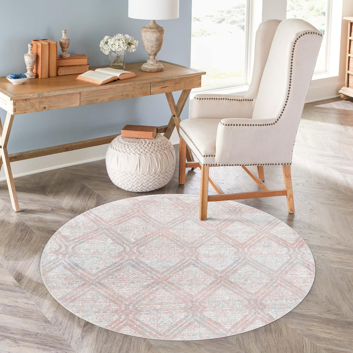 Aegean Elegance Washables Collection Area Rug -  Tinos Round Rose Pink  lifestyle 129