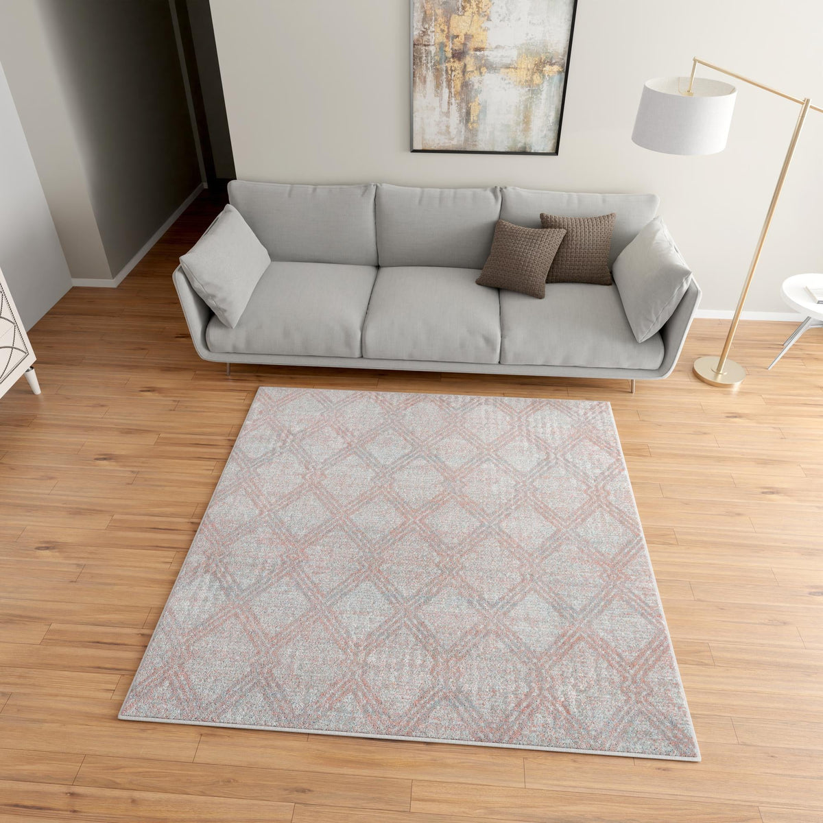 Aegean Elegance Washables Collection Area Rug -  Tinos Square Rose Pink  lifestyle 130