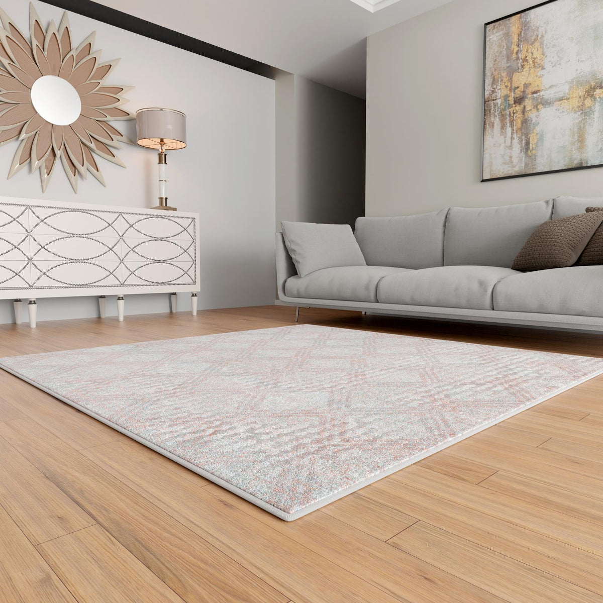Aegean Elegance Washables Collection Area Rug -  Tinos Square Rose Pink  lifestyle 136