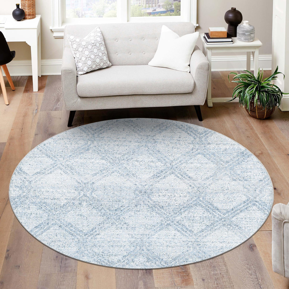 Aegean Elegance Washables Collection Area Rug -  Tinos Round Blue  lifestyle 89