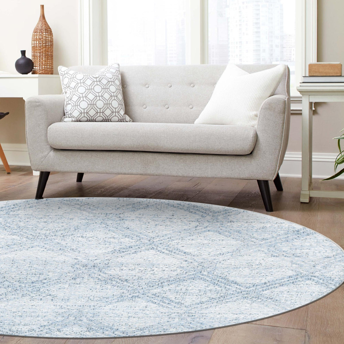 Aegean Elegance Washables Collection Area Rug -  Tinos Round Blue  lifestyle 98