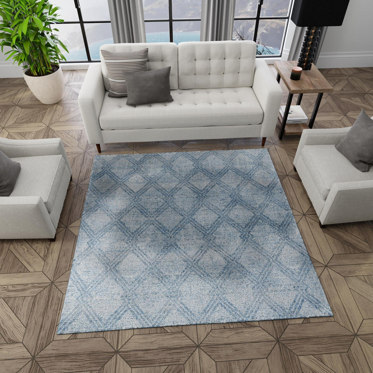 Aegean Elegance Washables Collection Area Rug -  Tinos Square Blue  lifestyle 90