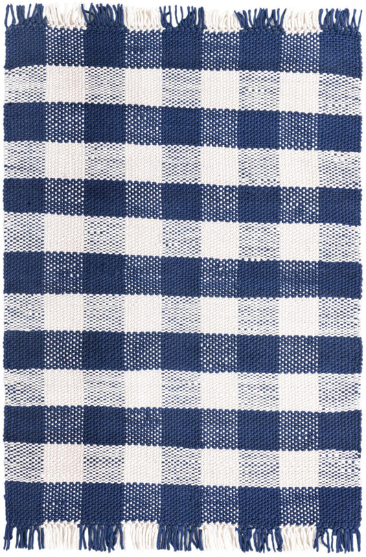 Sustainable Grid Indoor-Outdoor Oasis Collection Area Rug - Savannah Rectangle Navy Blue Main