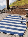 Sustainable Grid Indoor-Outdoor Oasis Collection Area Rug - Savannah Rectangle Navy Blue  lifestyle 4