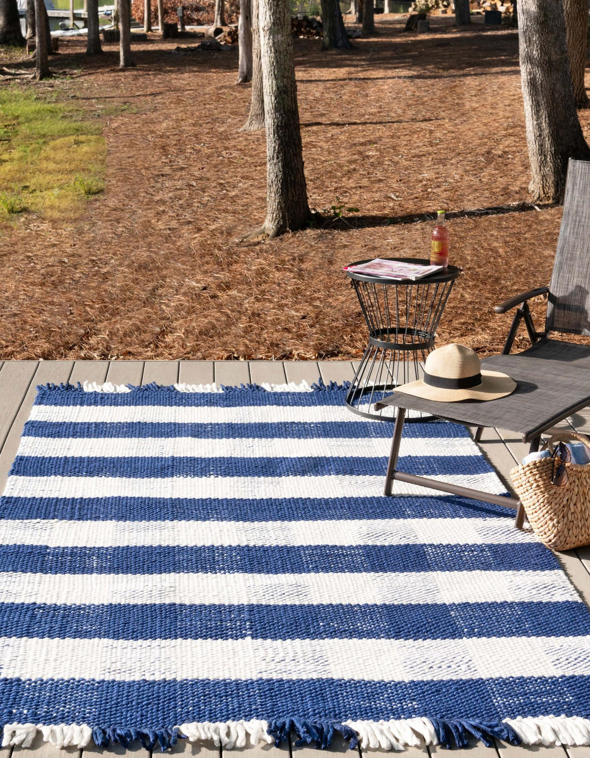 Sustainable Grid Indoor-Outdoor Oasis Collection Area Rug - Savannah Rectangle Navy Blue  lifestyle 10