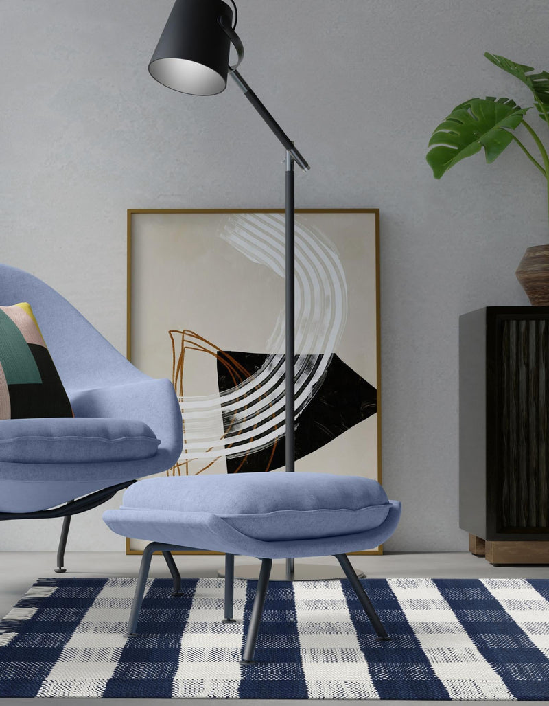 Sustainable Grid Indoor-Outdoor Oasis Collection Area Rug - Savannah Rectangle Navy Blue  lifestyle 25