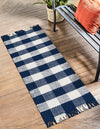 Sustainable Grid Indoor-Outdoor Oasis Collection Area Rug - Savannah Runner Navy Blue  lifestyle 73