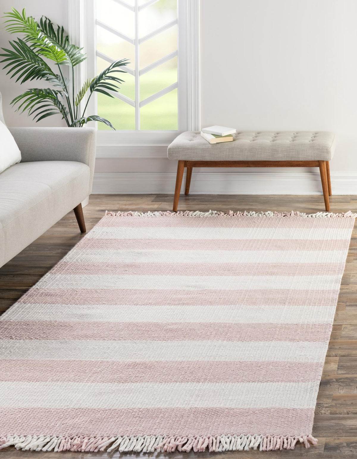 Sustainable Grid Indoor-Outdoor Oasis Collection Area Rug - Savannah Rectangle Pink  lifestyle 8
