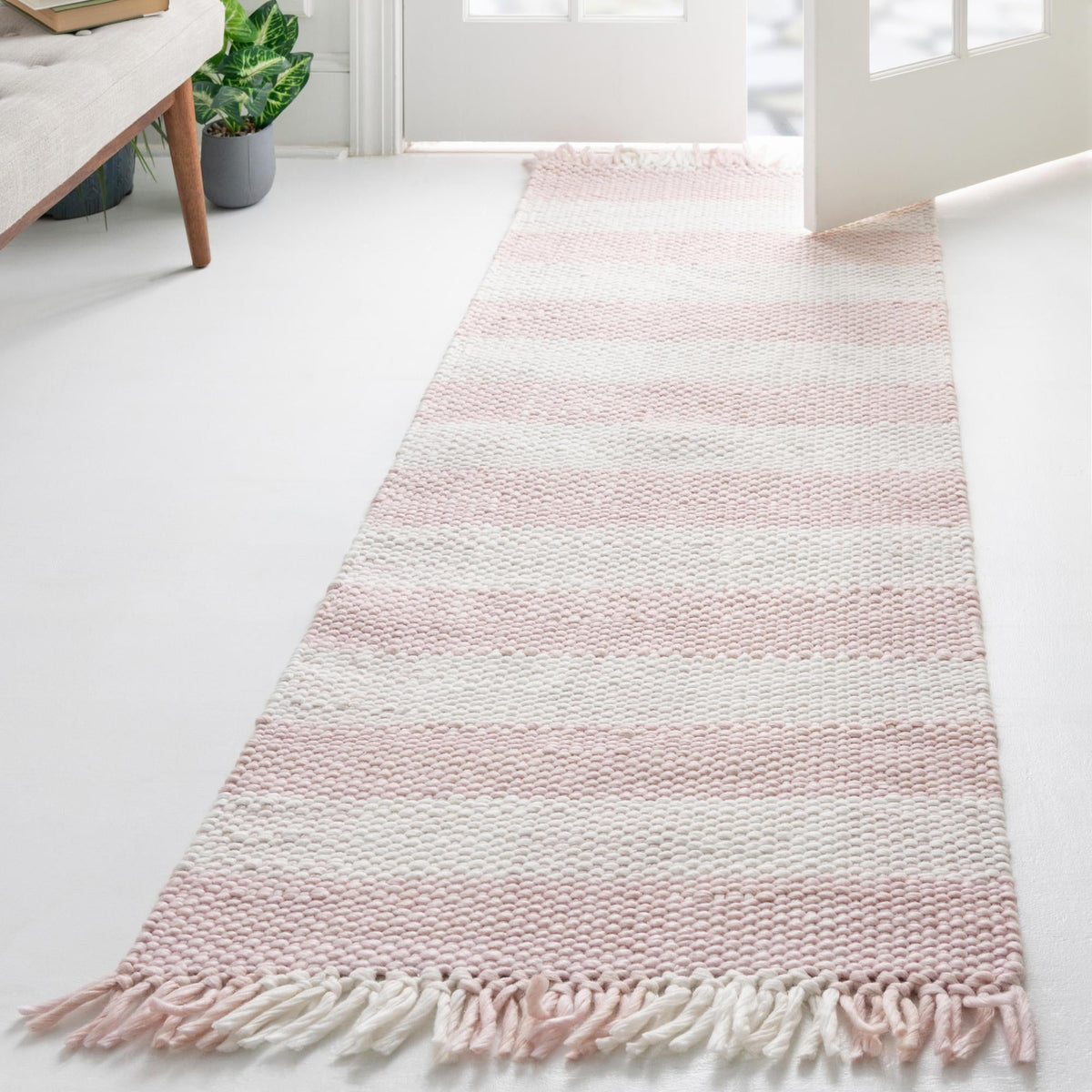 Sustainable Grid Indoor-Outdoor Oasis Collection Area Rug - Savannah Runner Pink  lifestyle 152