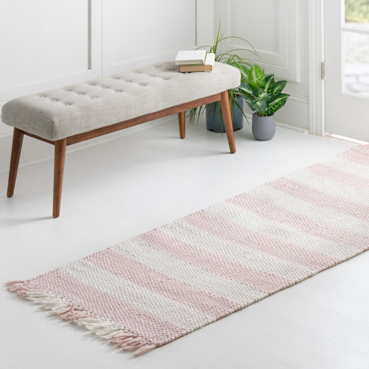 Sustainable Grid Indoor-Outdoor Oasis Collection Area Rug - Savannah Runner Pink  lifestyle 158