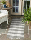 Sustainable Grid Indoor-Outdoor Oasis Collection Area Rug - Savannah Runner Gray  lifestyle 112