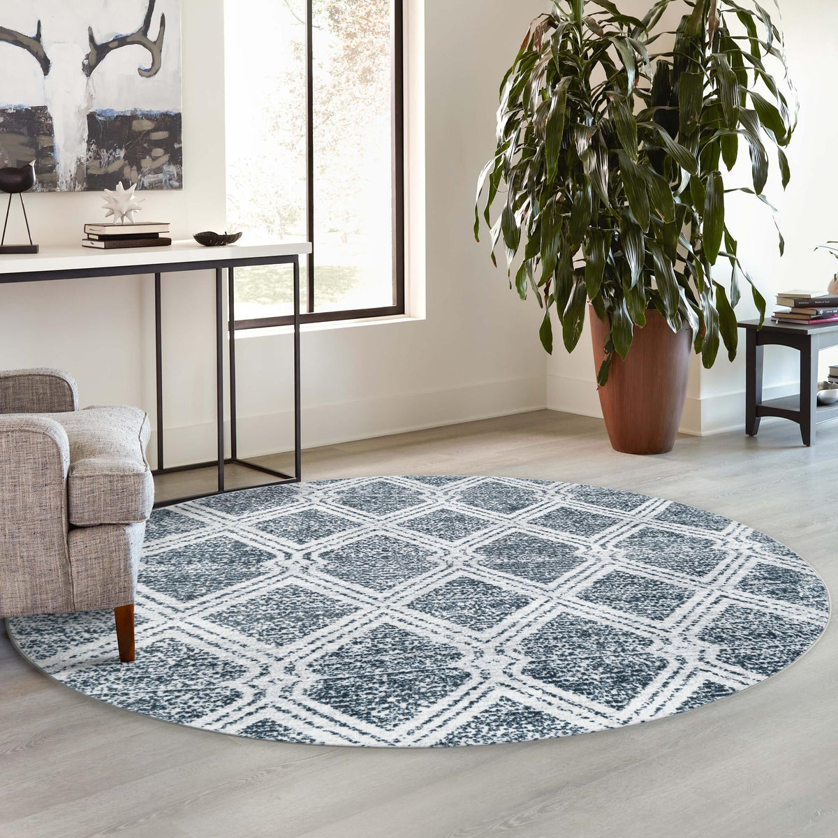 Aegean Elegance Washables Collection Area Rug -  Tinos Round Ivory  lifestyle 132