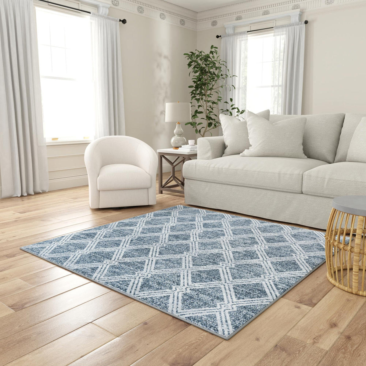 Aegean Elegance Washables Collection Area Rug -  Tinos Square Ivory  lifestyle 100