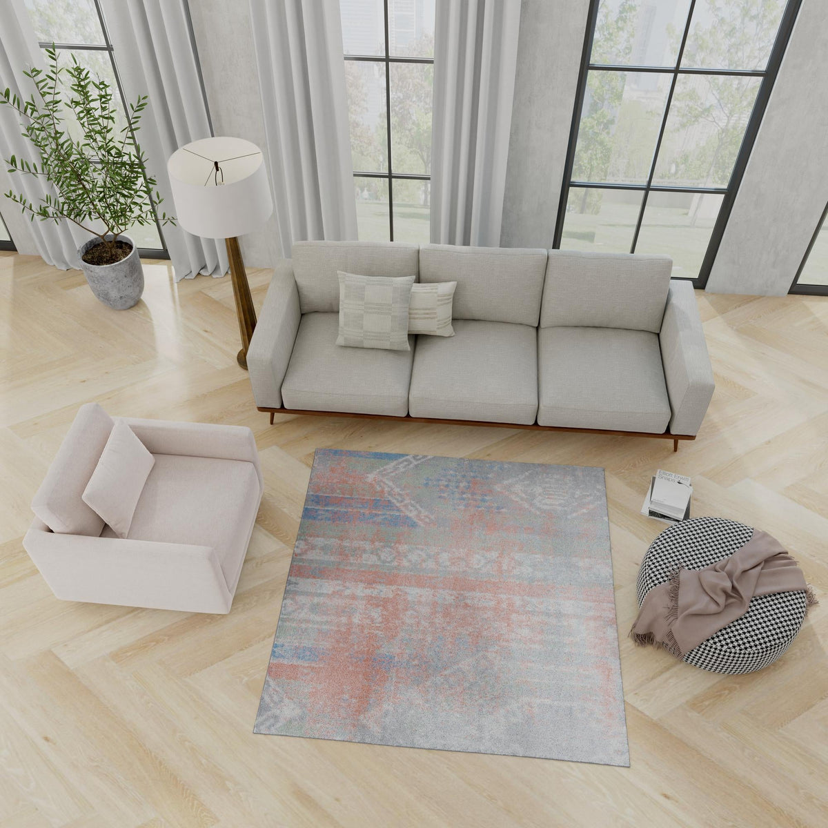 Aegean Elegance Washables Collection Area Rug -  Zakynthos Square Multi  lifestyle 90