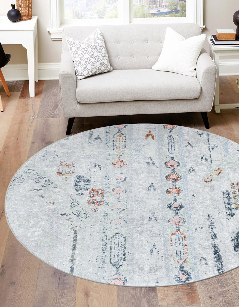 Aegean Elegance Washables Collection Area Rug -  Zakynthos Round Ivory Gray  lifestyle 42
