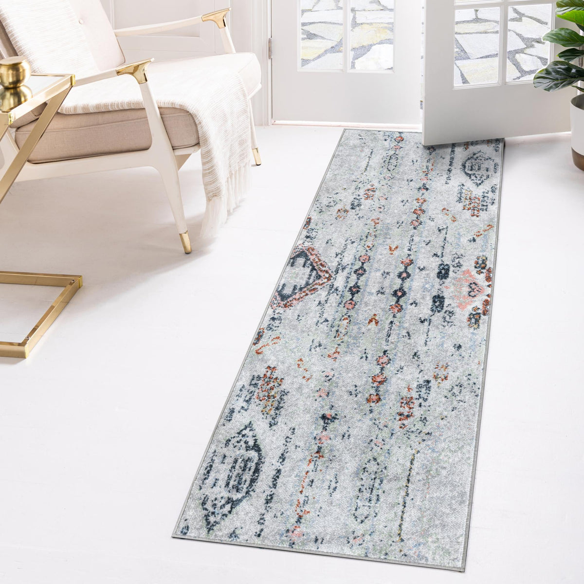 Aegean Elegance Washables Collection Area Rug -  Zakynthos Runner Ivory Gray  lifestyle 87