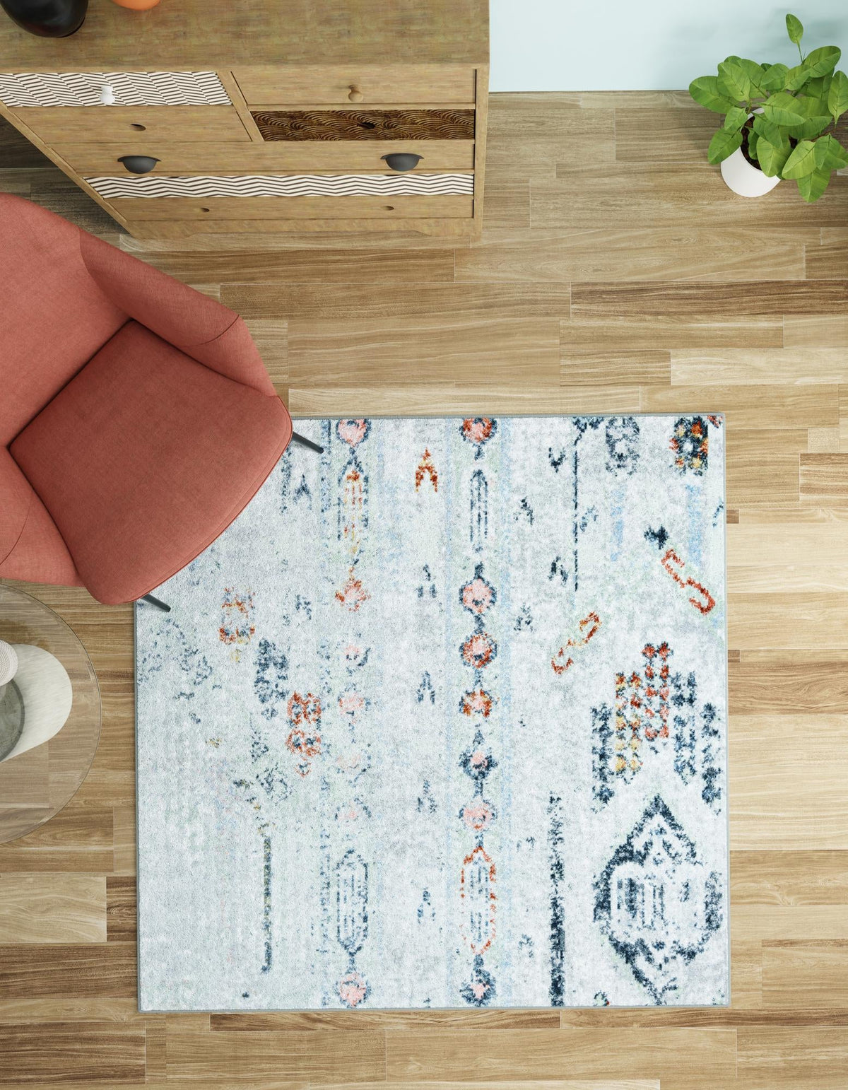 Aegean Elegance Washables Collection Area Rug -  Zakynthos Square Ivory Gray  lifestyle 57