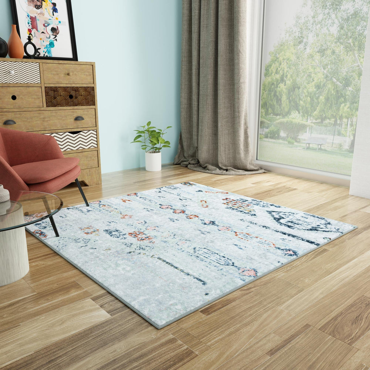 Aegean Elegance Washables Collection Area Rug -  Zakynthos Square Ivory Gray  lifestyle 69
