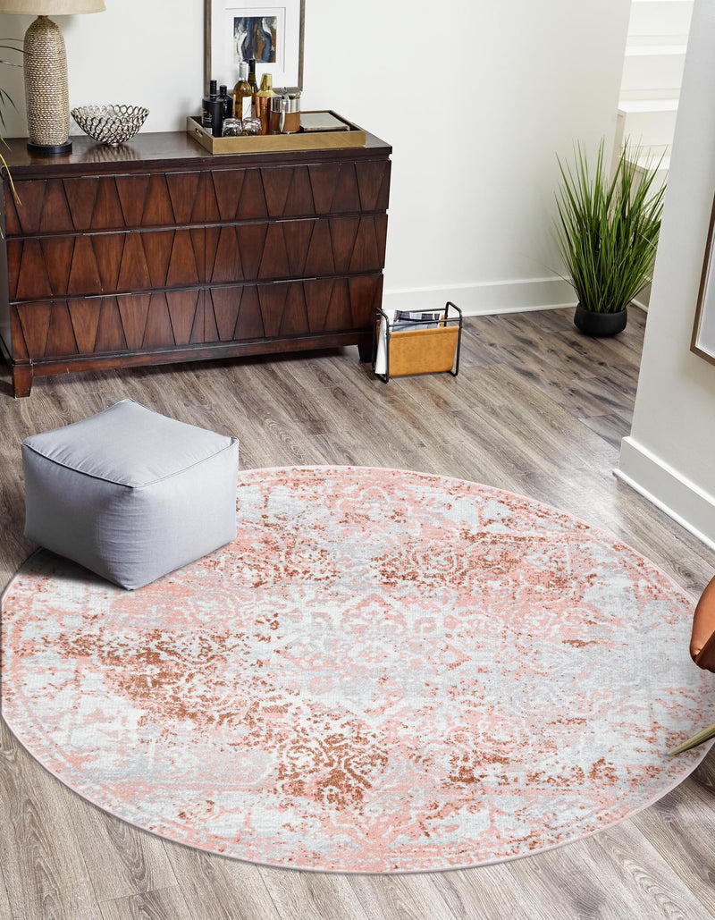 Aegean Elegance Washables Collection Area Rug -  Serifos Round Rose Pink  lifestyle 49