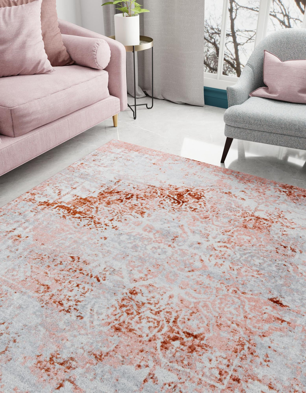Aegean Elegance Washables Collection Area Rug -  Serifos Square Rose Pink  lifestyle 50