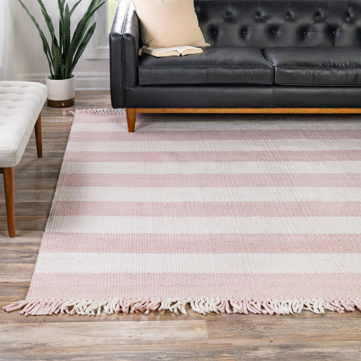 Sustainable Grid Indoor-Outdoor Oasis Collection Area Rug - Savannah Square Pink  lifestyle 155